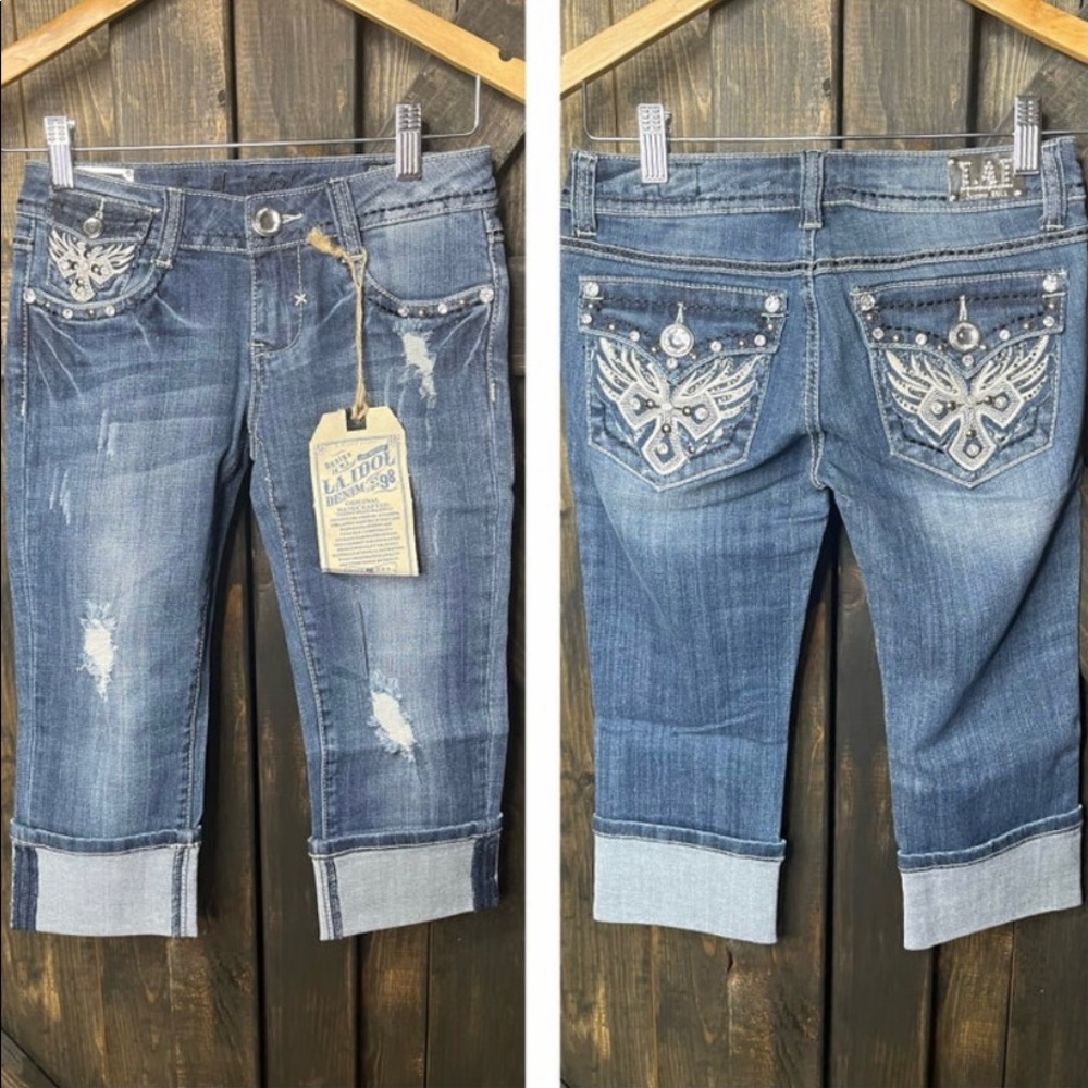 LA Idol Embellished Bling Denim Capris - Size 1 NWT